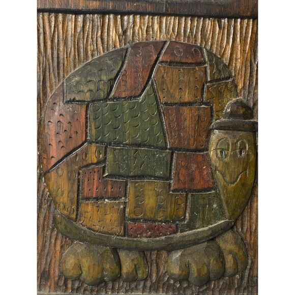 Vintage Handcrafted Wood Wall Art Turtle Folk Art Plaque Signed Susan Ulrich MI - Picture 2 of 4
